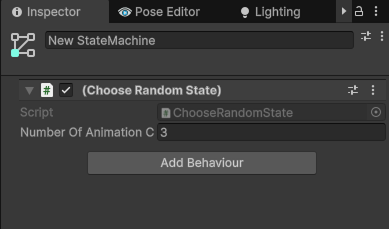 ChooseRandomState behaviour added to Sub-State in the Animator window