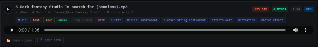 Expanded file card with audio player