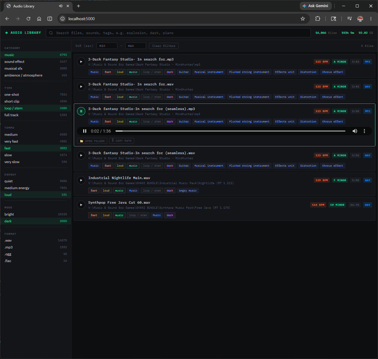 Sidebar filters active