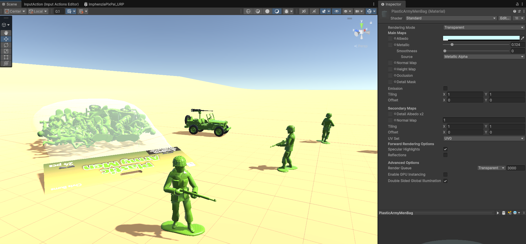 Demo scene rendered in the Built-in pipeline before lighting adjustment