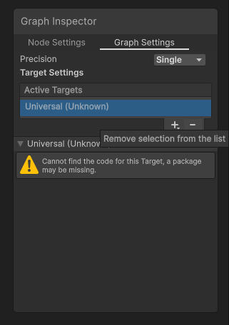 Graph Inspector showing the Universal (Unknown) active target to be removed